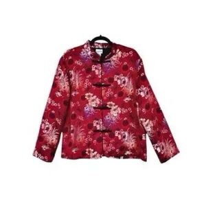 Chico's Red Mandarin Collar Floral Jacket